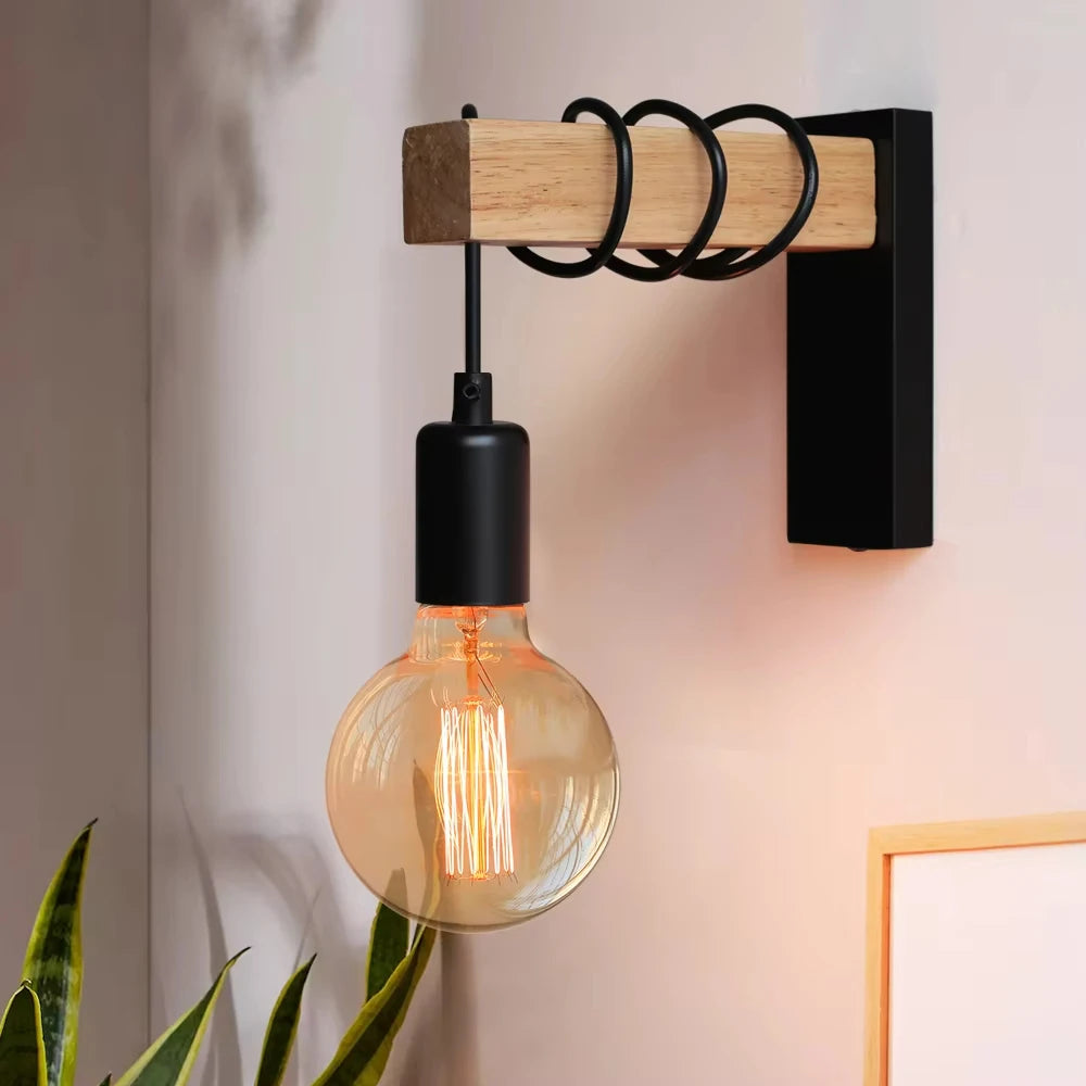 Aplique de Pared Interior Industrial con Madera para Dormitorio y Salón - imagen 3