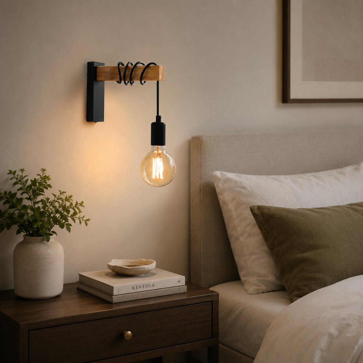 Aplique de Pared Interior Industrial con Madera para Dormitorio y Salón - imagen 2