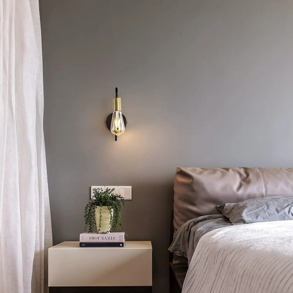 Aplique de Pared Interior Industrial Negro y Dorado para Dormitorio - imagen 3