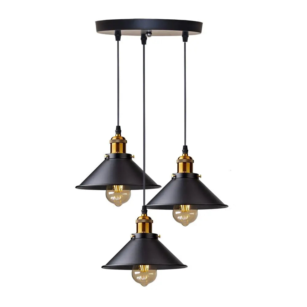 Lámpara colgante industrial de 3 luces en metal negro para salón y comedor - imagen 2