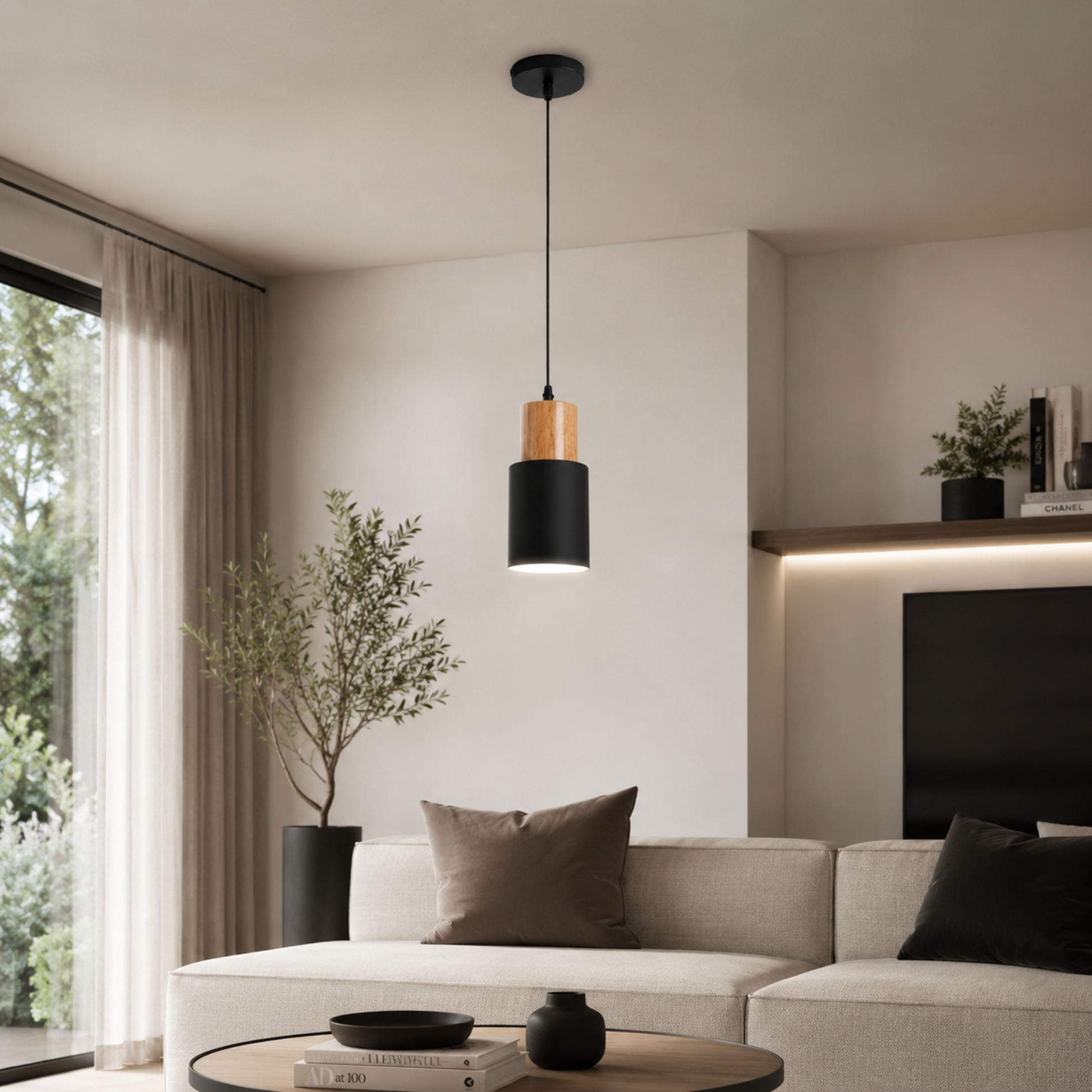 Lámpara Colgante Minimalista con Madera para Dormitorio y Cocina - imagen 1