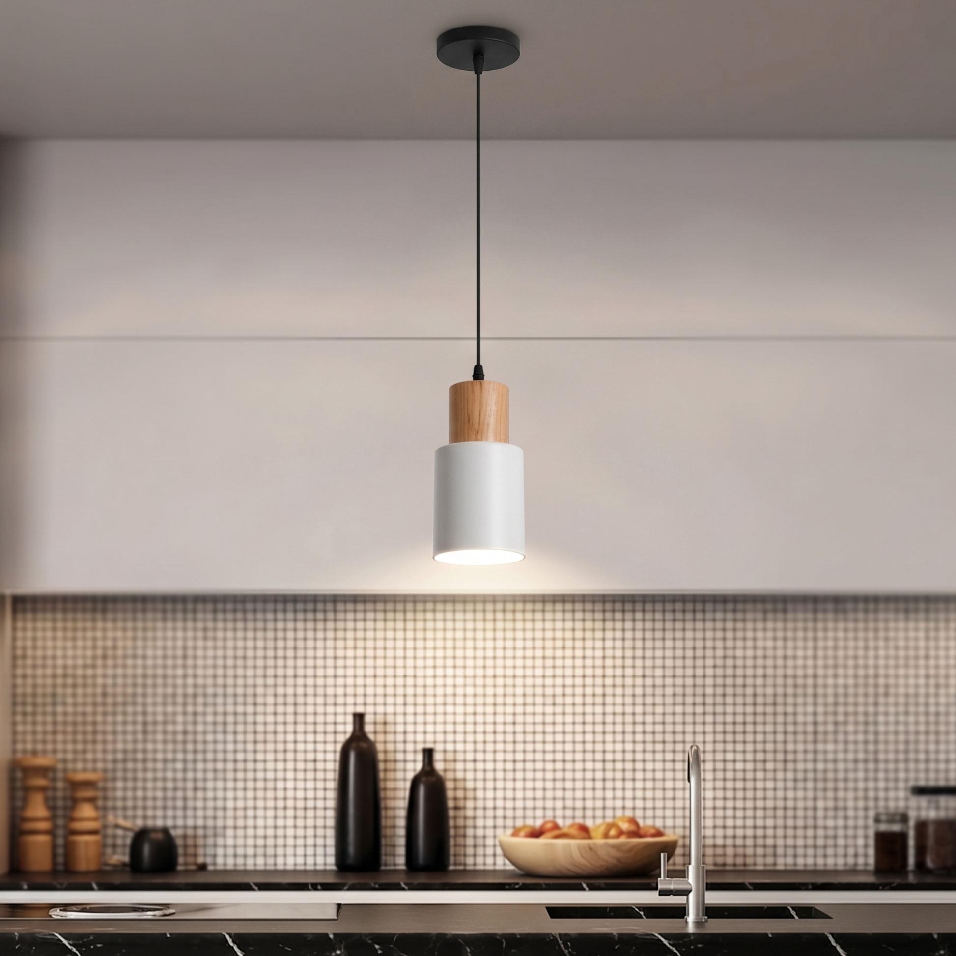 Lámpara Colgante Minimalista con Madera para Dormitorio y Cocina - imagen 2